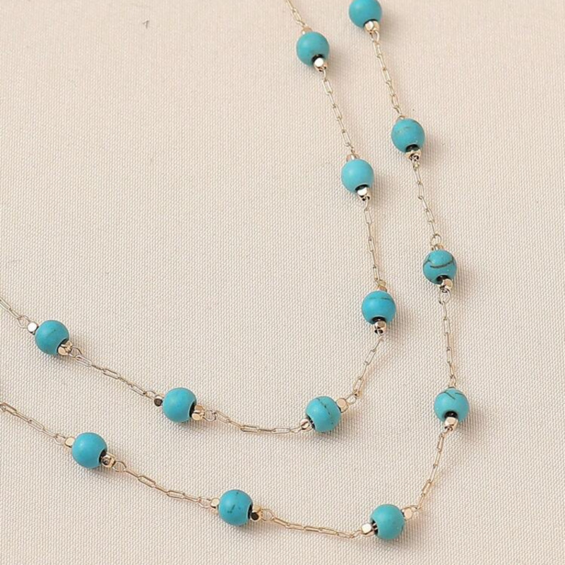 Cross border jewelry hot selling in Europe and America, retro turquoise multi-layer necklace, neck chain, collarbone chain, women's beach vacation accessories jewelry