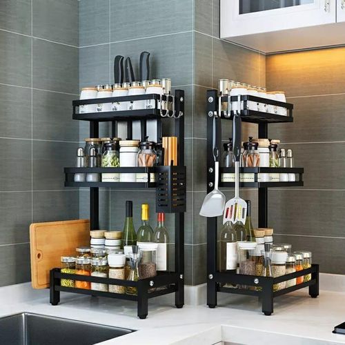 3-Tier Black Multi-Functional Spice Rack - Compact Kitchen Organizer