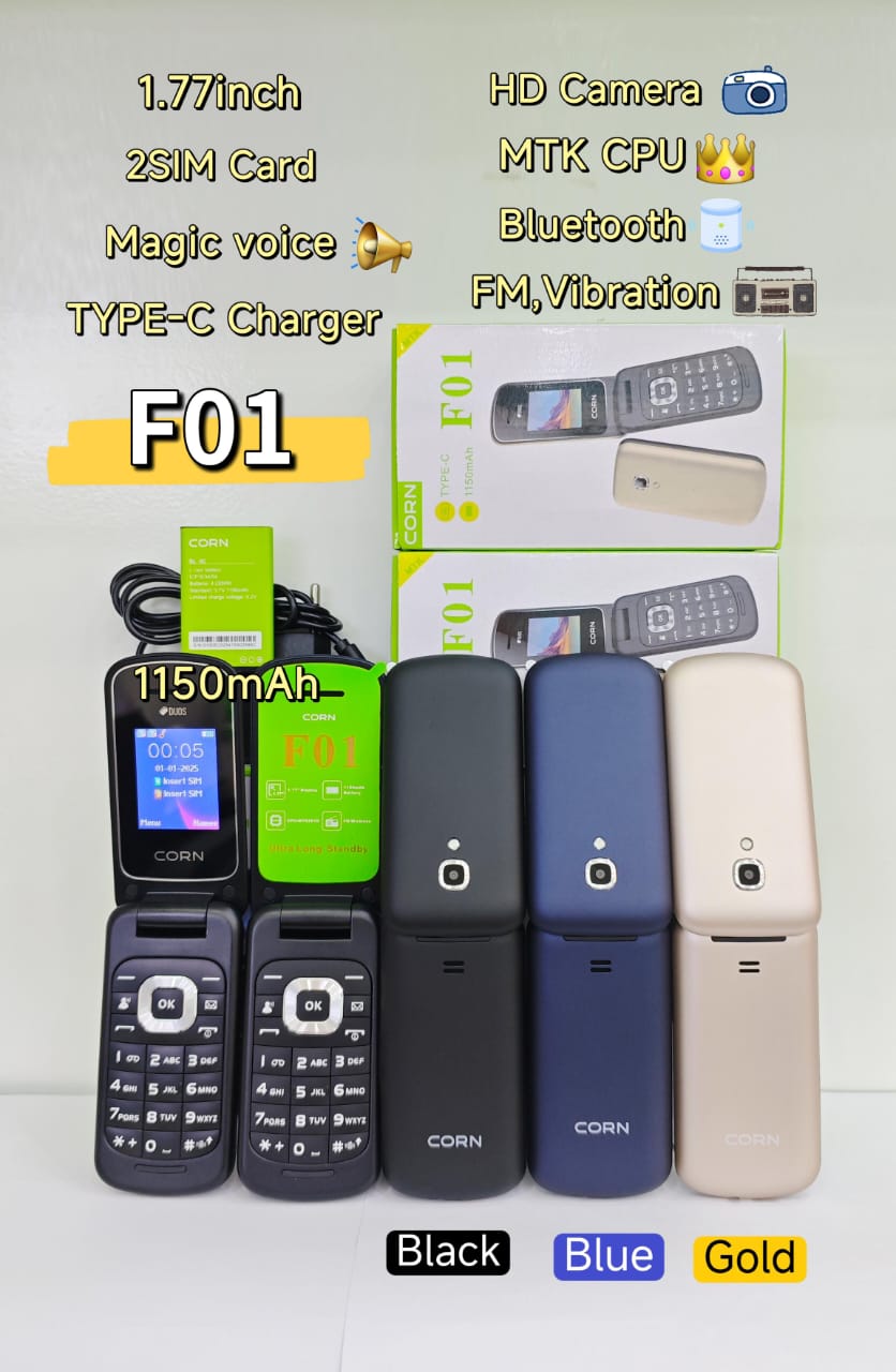(Brand Official) CORN Flip F01 1.77'' Display Dual SIM Feature Phone Kabambe Katululu Wireless FM Torch Camera Bluetooth 1150mAh Battery Durable Button Phone Classic Mobile Phone.