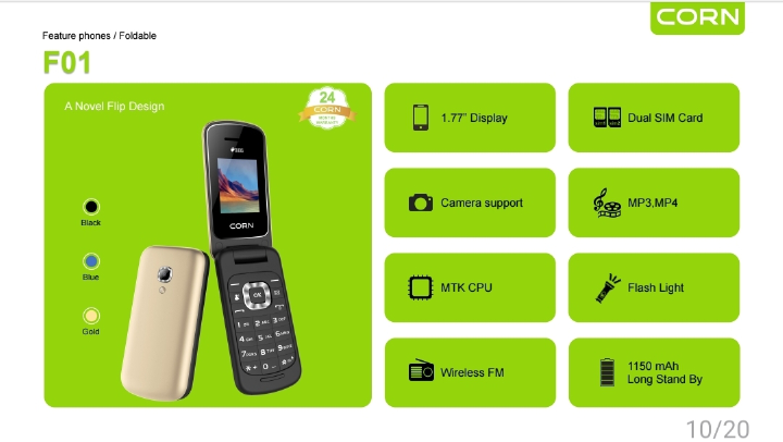 (Brand Official) CORN Flip F01 1.77'' Display Dual SIM Feature Phone Kabambe Katululu Wireless FM Torch Camera Bluetooth 1150mAh Battery Durable Button Phone Classic Mobile Phone.