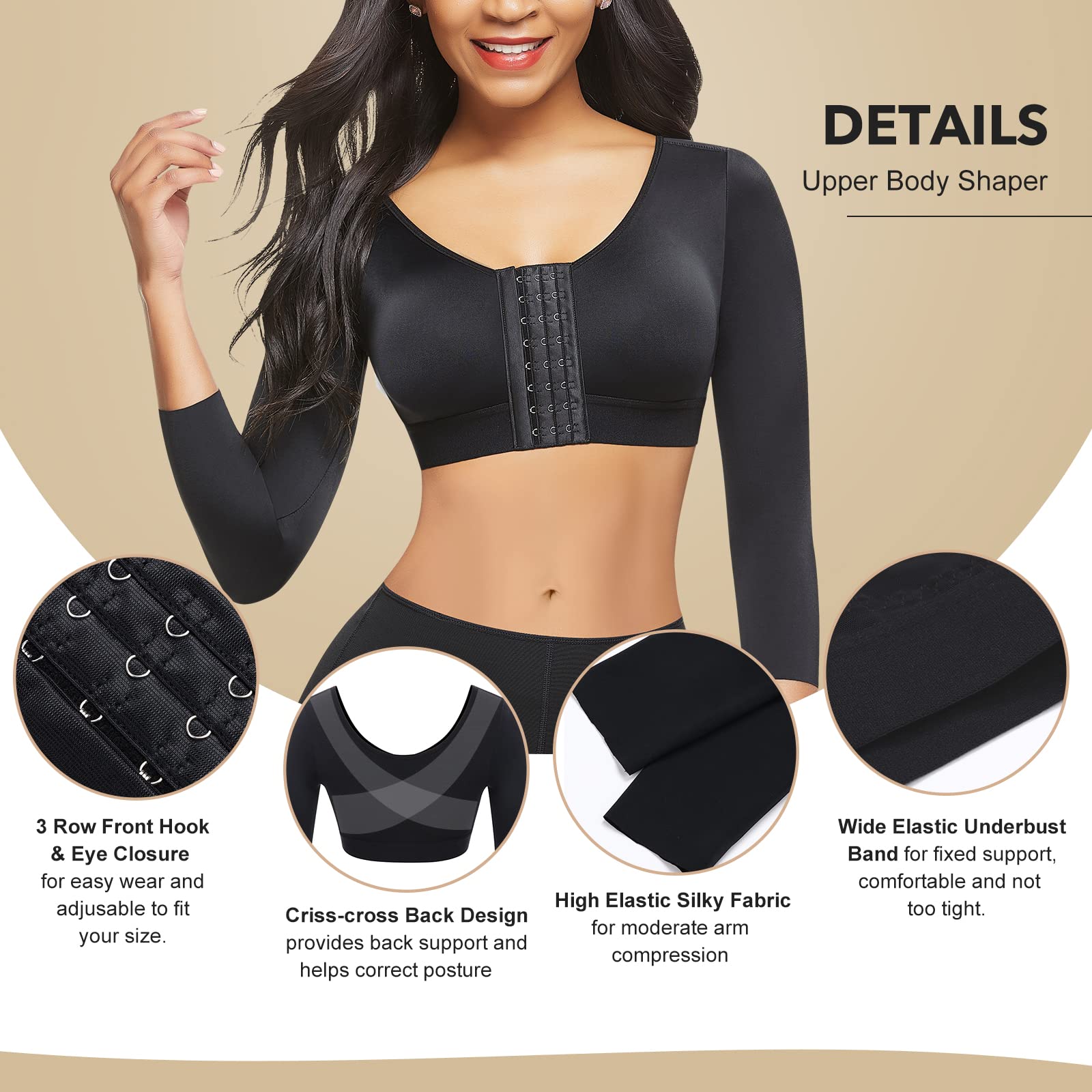 Women Upper Body Shaper Compression Arm Sleeve Posture Support Top