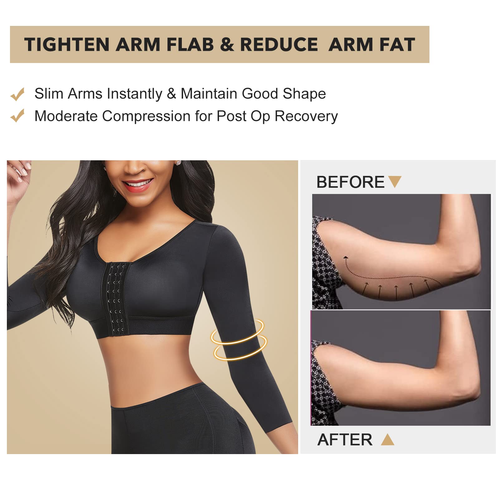 Women Upper Body Shaper Compression Arm Sleeve Posture Support Top