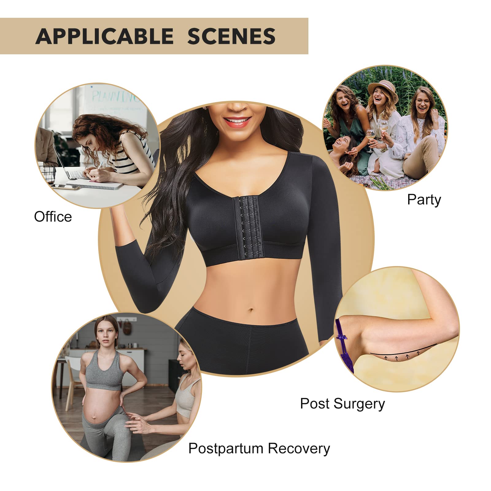 Women Upper Body Shaper Compression Arm Sleeve Posture Support Top