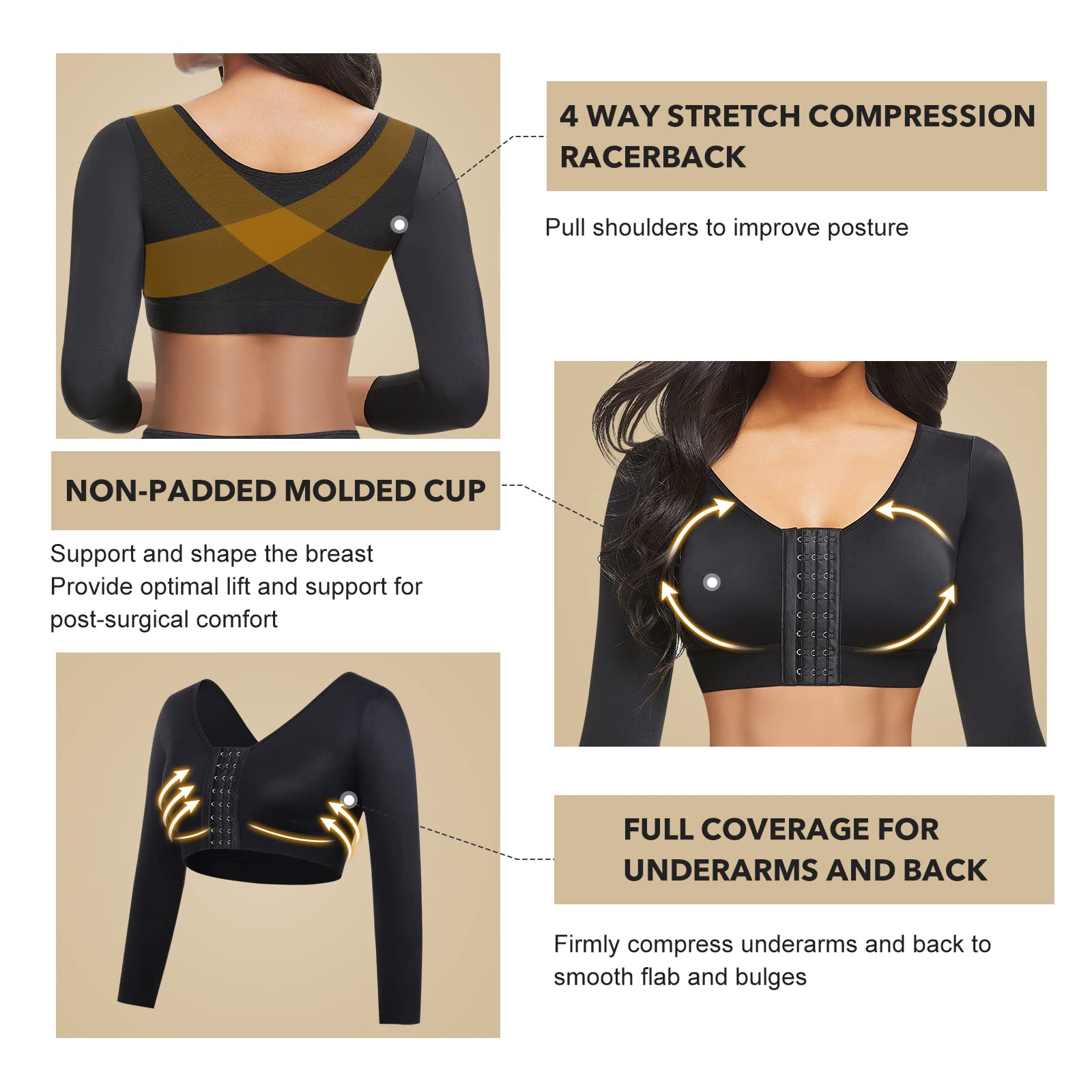 Women Upper Body Shaper Compression Arm Sleeve Posture Support Top