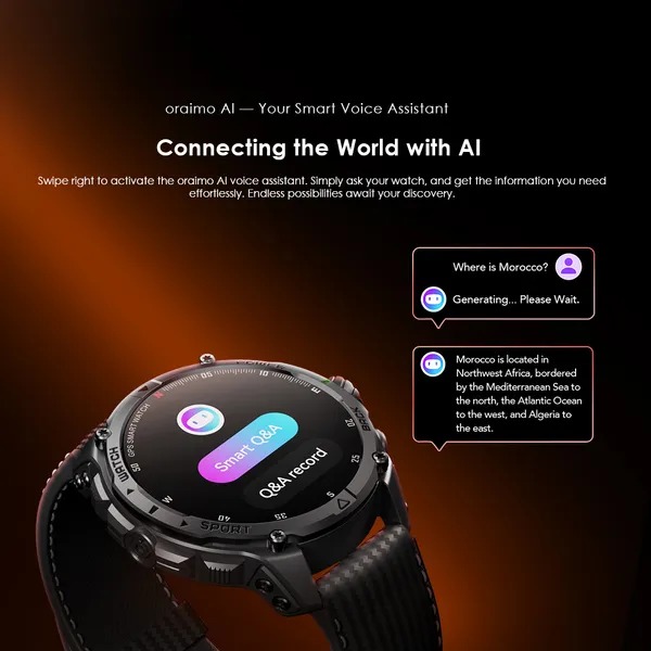 ORAIMO Watch GT OSW-852H 1.43" AMOLED 3ATM GPS Smart Watch with 2 Replaceable Straps and more than 67 days standby time