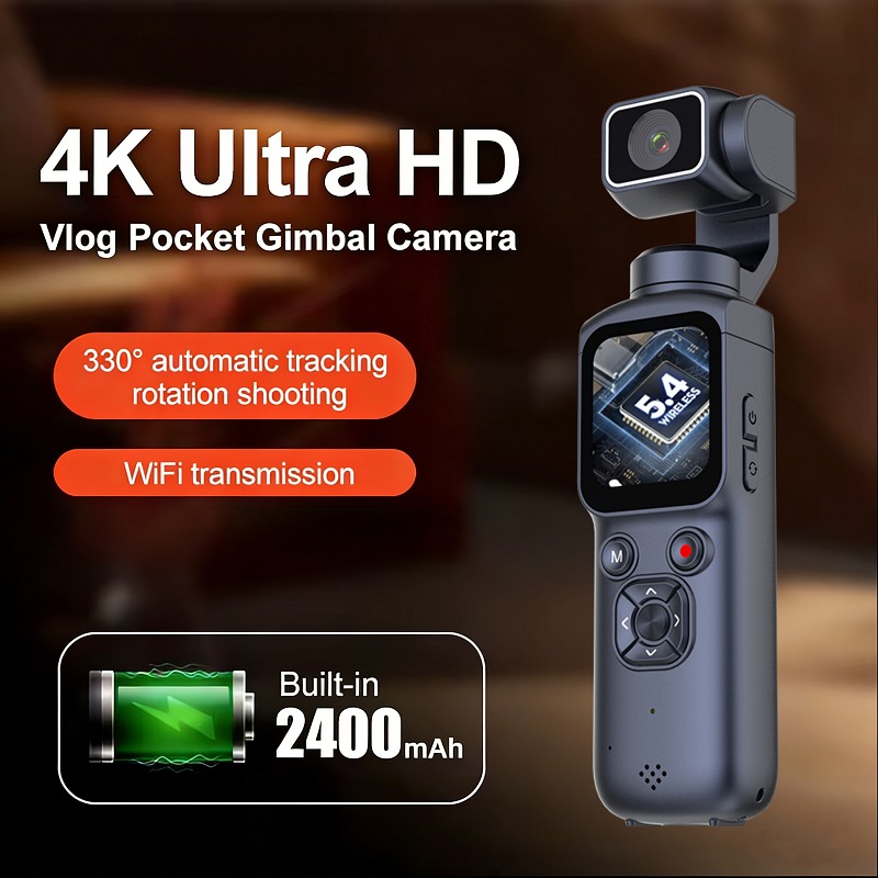 330⁰ rotation 4K Ultra HD smart pocket camera with 3-Axis Gimbal Stabilizer Auto Face Tracking and WiFi connectivity Tripod Compatible pocket camera