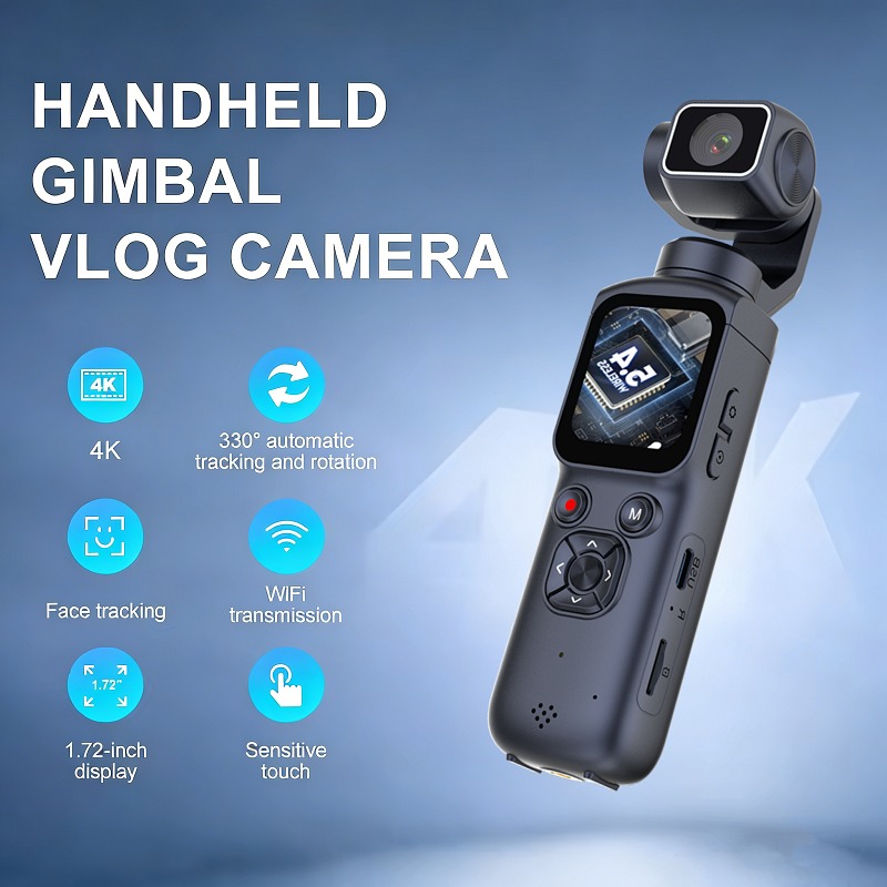 330⁰ rotation 4K Ultra HD smart pocket camera with 3-Axis Gimbal Stabilizer Auto Face Tracking and WiFi connectivity Tripod Compatible pocket camera