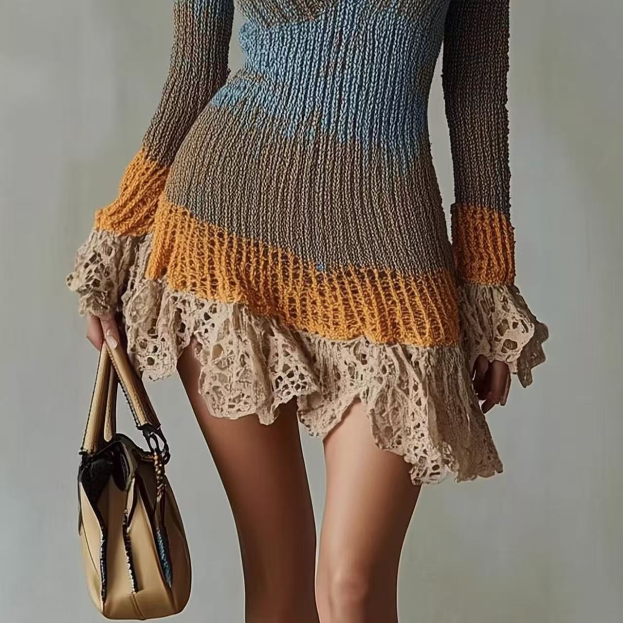 European Women’s Clothing, Amazon.com, Independent Site, 2026 Spring / Summer Long Sleeve Knit V-Neck Mini Skirt Sweater Dress.