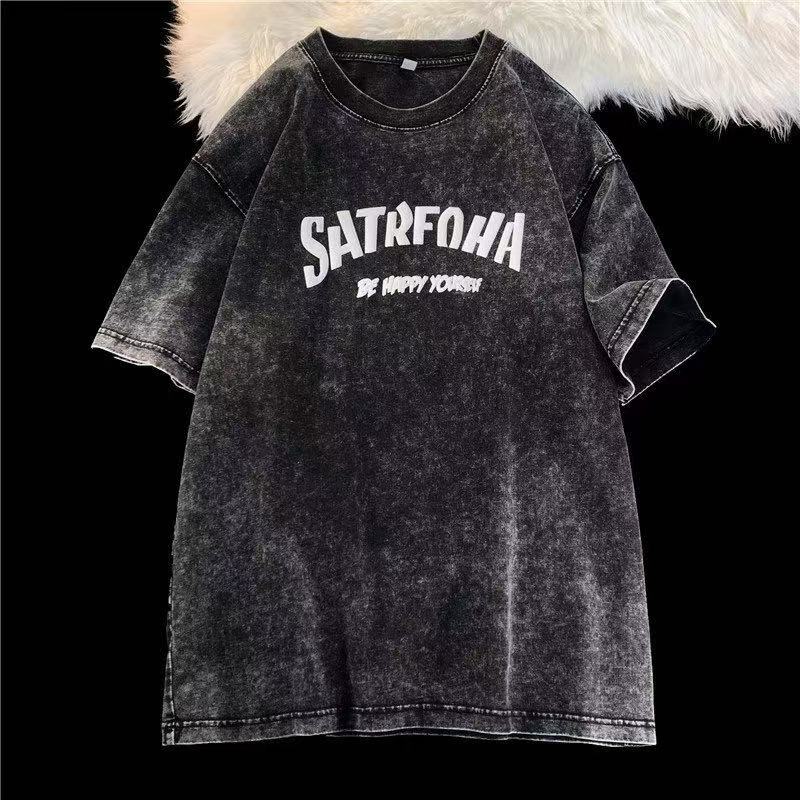 2026 Hong Kong wind round neck cotton short sleeve t shirt male tide brand summer relaxed five-point sleeve ins simple print shirt tide,t‑shirt，tshirts，tee，tops，short sleeve t‑shirt,men t‑shirt，women