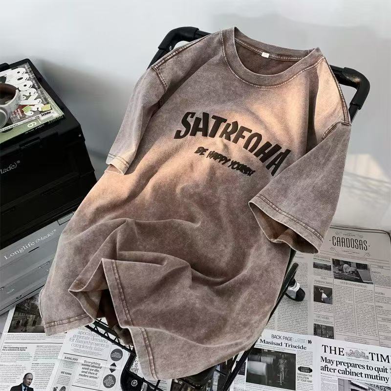 2026 Hong Kong wind round neck cotton short sleeve t shirt male tide brand summer relaxed five-point sleeve ins simple print shirt tide,t‑shirt，tshirts，tee，tops，short sleeve t‑shirt,men t‑shirt，women