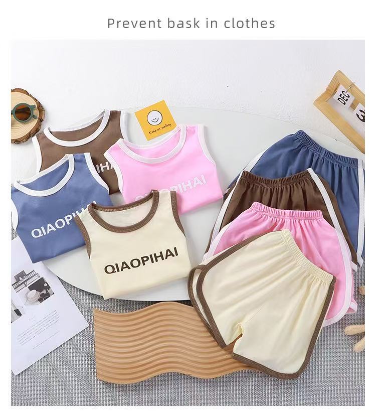Children’s vest set for summer, lightweight version for boys and girls, short pants, suitable for small to medium-sized children, two-piece sports outfit.