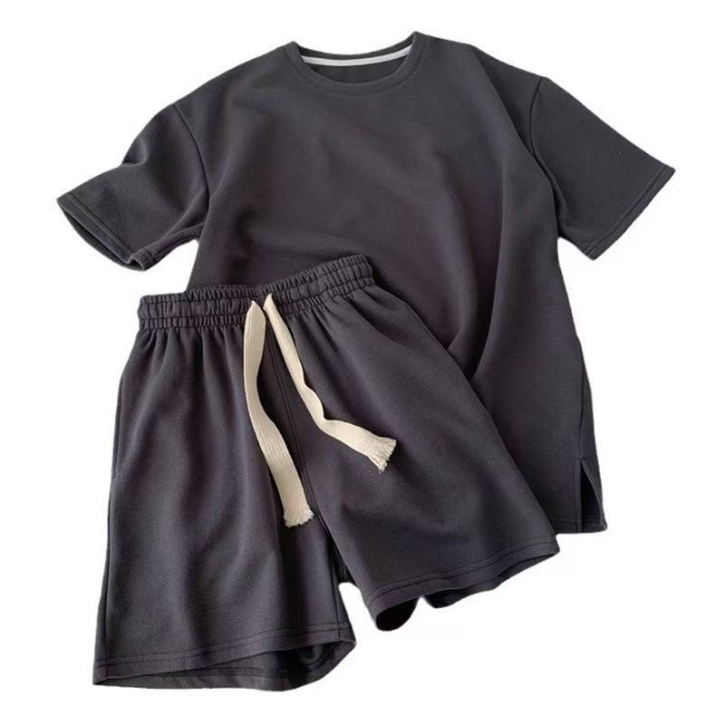 2  pieces women clothes Mini Round-Neck Short-Sleeve T-Shirt for Women with Pocket, Sports Shorts Two-Piece Set, Summer Loose-Fitting Elastic Casual Solid Color Outfit