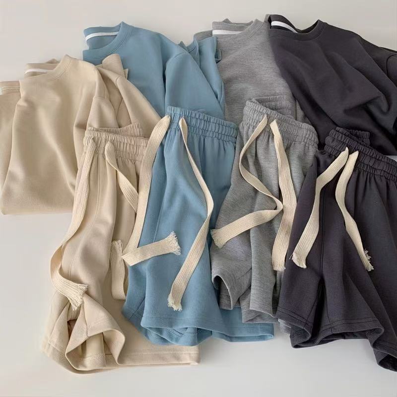 2  pieces women clothes Mini Round-Neck Short-Sleeve T-Shirt for Women with Pocket, Sports Shorts Two-Piece Set, Summer Loose-Fitting Elastic Casual Solid Color Outfit