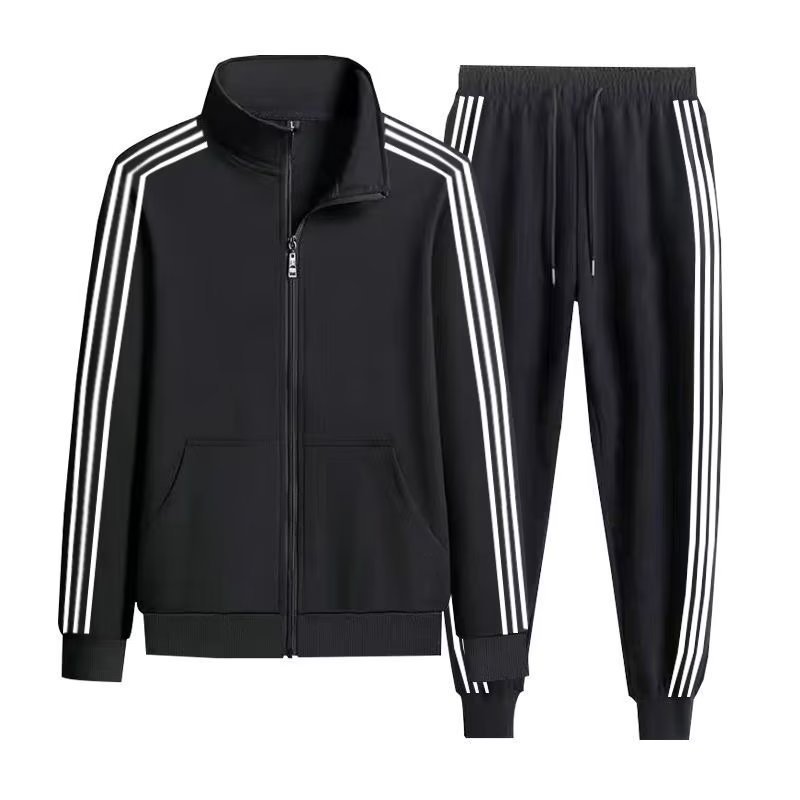 2 pieces:Spring-Autumn Trendy Men's Clothing, Three-Striped Sports Casual Sweatshirt, Walking Groupwear, Fashionable Stand-Collar Jacket and Pants for Men.