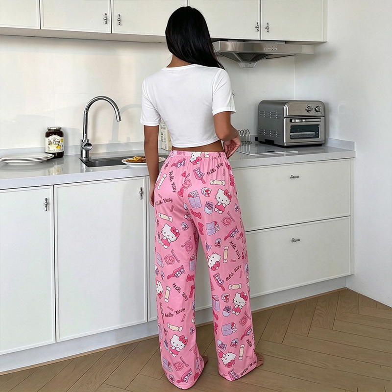 Two items: Customized cross-border European and American best-selling printed TK cat short-sleeve homewear, suitable for outdoor wear; long pants pajamas, women's clothing, short sleeves and long pant