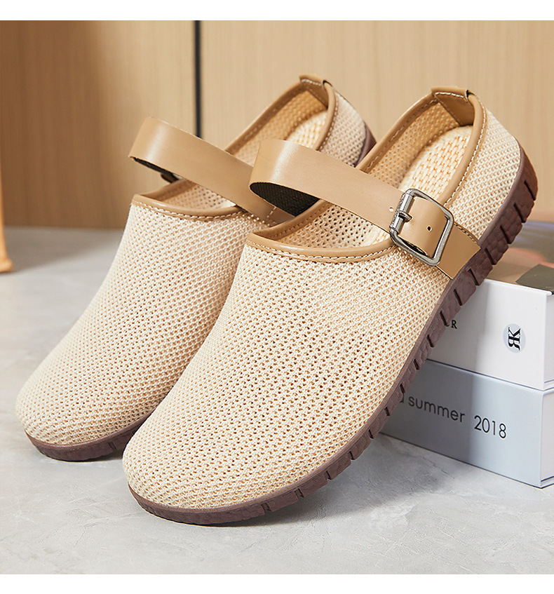 New women's cross-border versatile retro soft-soled sandals, INS-style outdoor slippers, casual mesh bread-toe semi-slides.