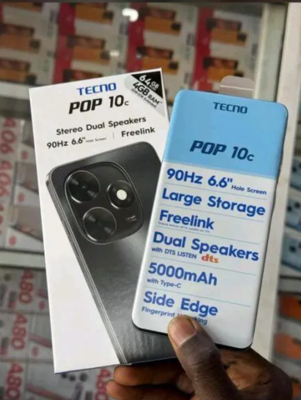 TECNO Pop 10C 64GB Storage upto 4(2+2)GB RAM 6.6" HD+90Hz Refresh 13MP+8MP 5000mAH Super Battery 10W Type-C Fast Charge Dual 4G Network Side Fingerprint Smart Phone