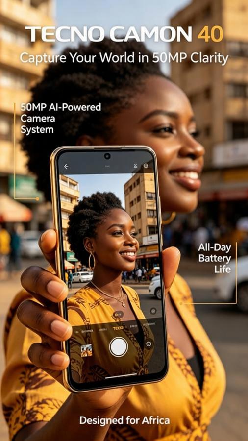 TECNO Camon 40 Smartphone 16GB+256GB | 6.78" 120Hz Screen | 5200mAh Battery & 45W Fast Charge | IP66 Waterproof Dustproof | 50MP Night Camera | 12 Months Warranty Uganda
