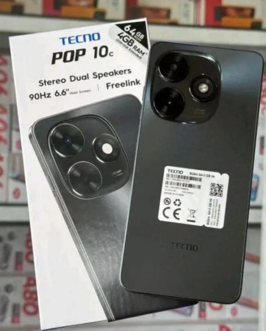 TECNO Pop 10C 64GB Storage upto 4(2+2)GB RAM 6.6" HD+90Hz Refresh 13MP+8MP 5000mAH Super Battery 10W Type-C Fast Charge Dual 4G Network Side Fingerprint Smart Phone