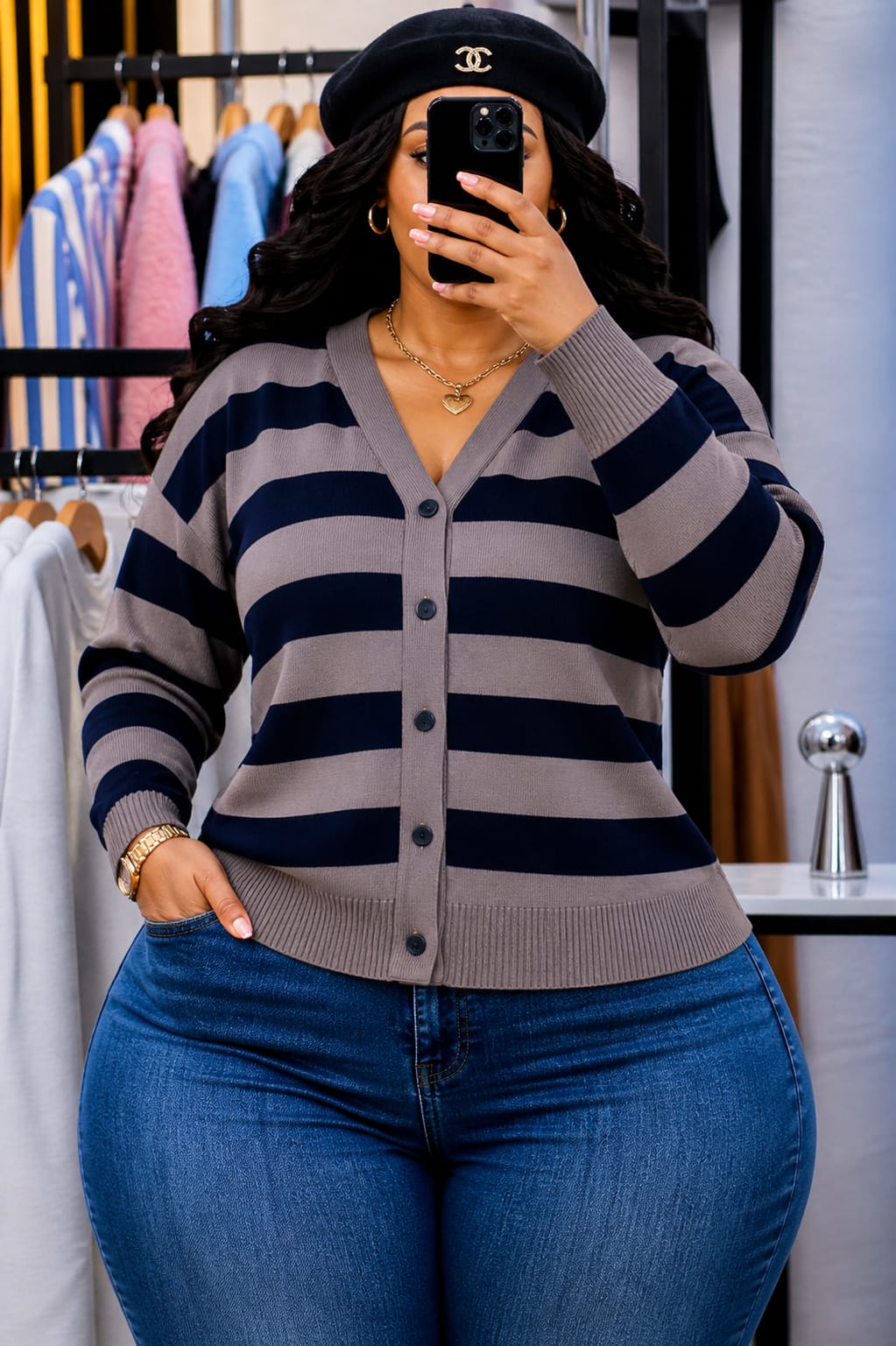 Women Striped Sweaters Turkish Quality Knit Pullover Warm Soft Comfortable Stylish Casual Wear Long Sleeve Breathable Cozy Everyday Outfit Sizes M to 2XL