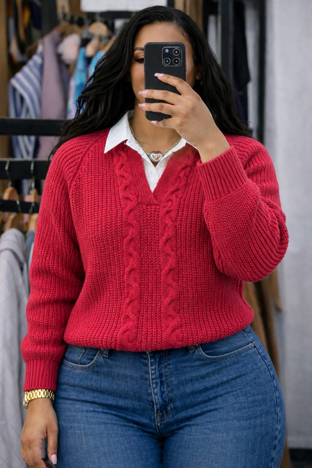 Women Sweater Top with Attached White Collar Free Size Elegant Knit Blouse Stylish Casual Office Wear Soft Warm Fabric Comfortable Chic Outfit