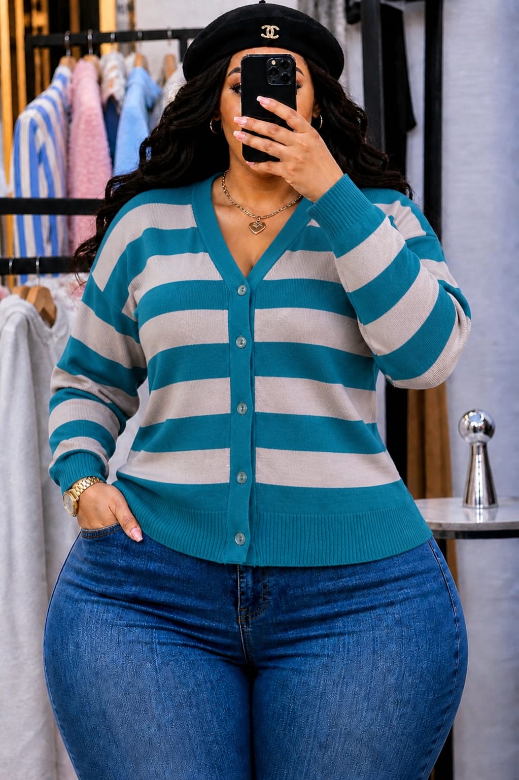Women Striped Sweaters Turkish Quality Knit Pullover Warm Soft Comfortable Stylish Casual Wear Long Sleeve Breathable Cozy Everyday Outfit Sizes M to 2XL