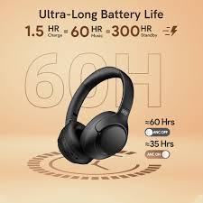 QCY H3 ANC Bluetooth Headphones Over Ear, Active Noise Cancelling Bluetooth 5.4 Headphones With Microphones, Hi-Res Audio Sound, Multipoint Connection, 60H Playback, Custom EQ Via AppBack