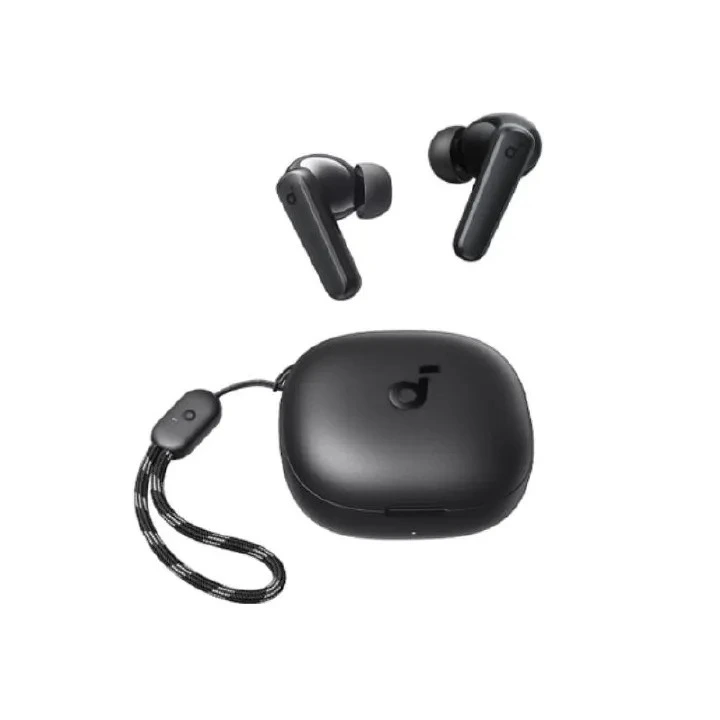 Soundcore earbuds.30 hours of playtime with charging case, high bass, IPX5 water resistance, clear calls with AI-enhanced technology, and 22 EQ presets via the Soundcore app