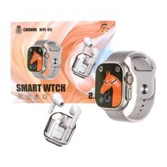 Crown MR60 Smart Watch with Wireless Charging & Earbuds, Fitness & Health Tracking Smartwatch, Bluetooth Calling, Multiple Watch Bands, Sports Modes for Android & iOS