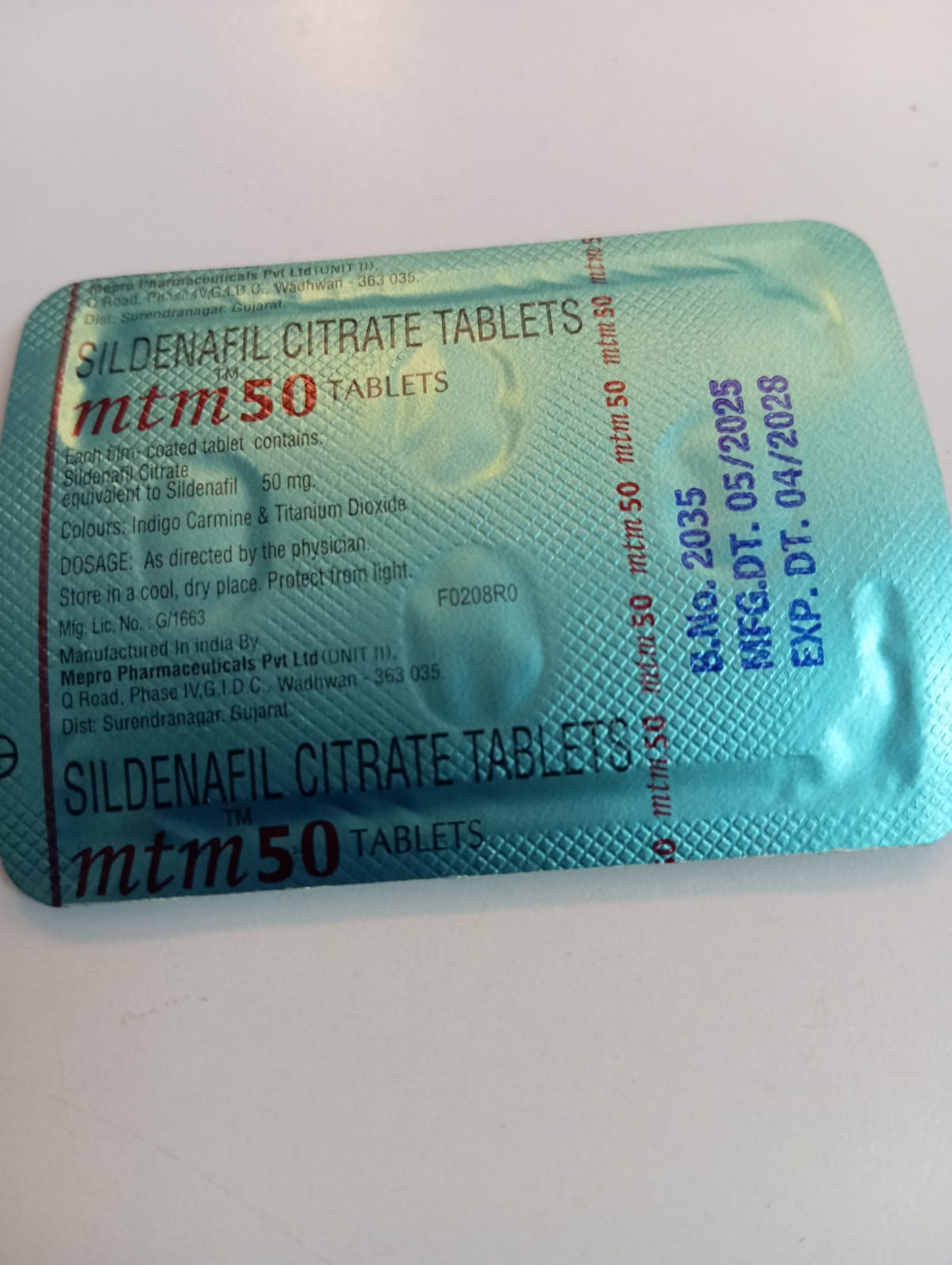 A strip of 4 Sildenafil Citrate Mens Sex Enhancing Tablets (CENFORCE 50mg) Treats Erectile Dysfunction