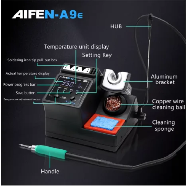 AIFEN A9E Soldering Station Compatible Soldering Iron Tip 115/210/245 Handle Control Temperature Welding Rework Station (A9E 210+3tips)