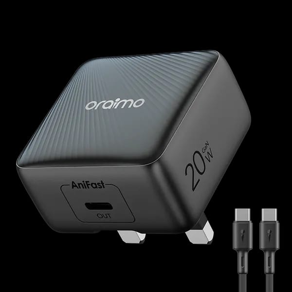 [ORIGINAL] Oraimo PowerCube 20 Chic 20W GaN Wall Charger Kit with Type-C to Type-C Cable 20W Smart Fast Charging Type-C to Type-C Cable AniFast™ Fast Charging Safety Protection