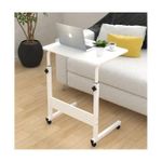 White Portable Height Adjustable Home Computer Table Stand for Office/Home Study Laptop Desk | Bedside & Sofa Use with Lockable Wheels