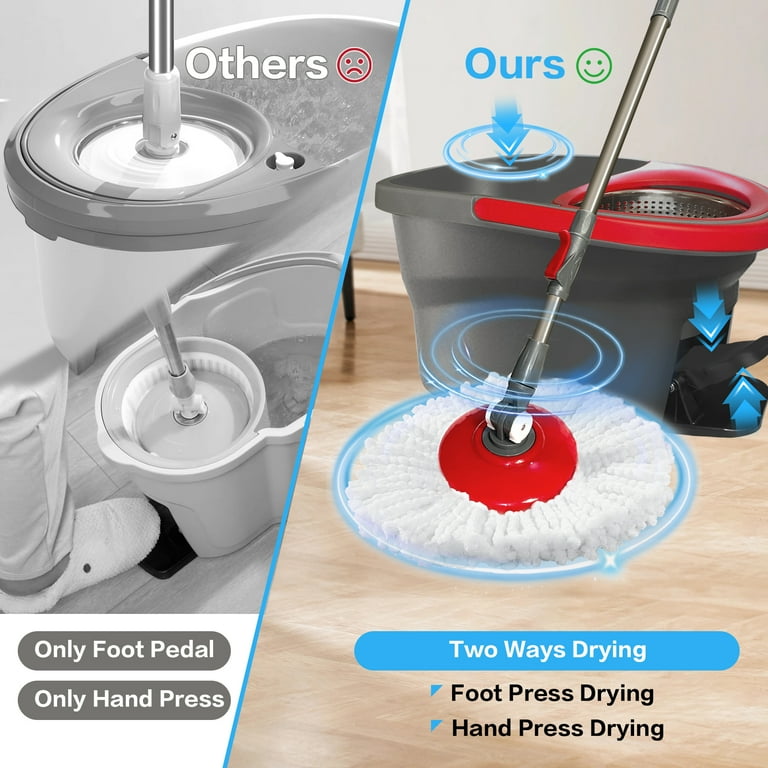 Black/red Foot-Operated 12L bucket foot pedal Spin mop (rotary mop)/ Spin Mop and Bucket Set featuring a foot-pedal wringing system