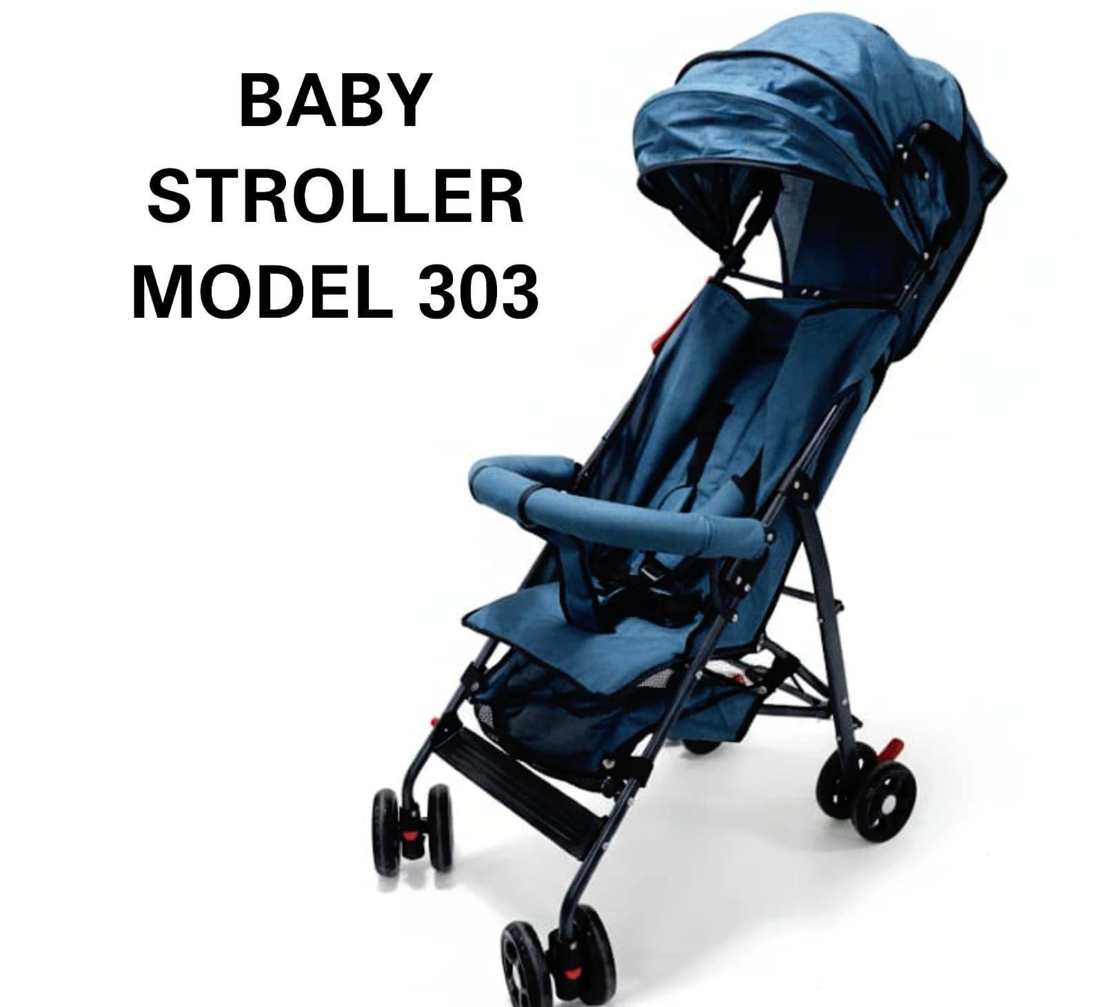 Baby Stroller Model 303/Share this product/Baby Stroller for Outdoor Use has a lightweight yet strong frame, smooth rolling wheels, and a protective canopy to shield your baby from sun and wind