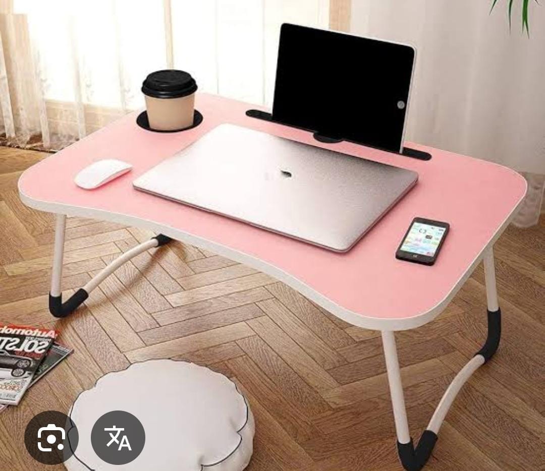 Multi-purpose foldable portable laptop desk study table with tablet slot and drink slot