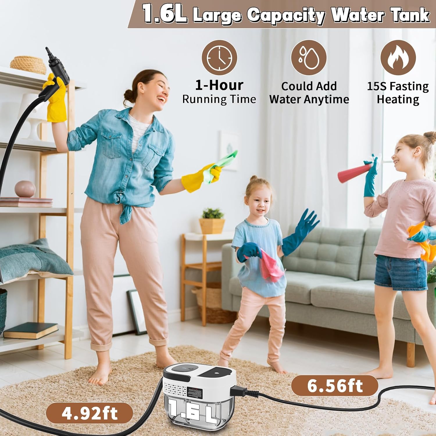 Handheld Steam Cleaner for Home, 2000W High Temperature Pressurized Machine, 1.6L Water Tank, Handle-controlled Steam Output, Portable Cleaning Steamer for Car, Bed Bugs, Furniture, Grout (White)