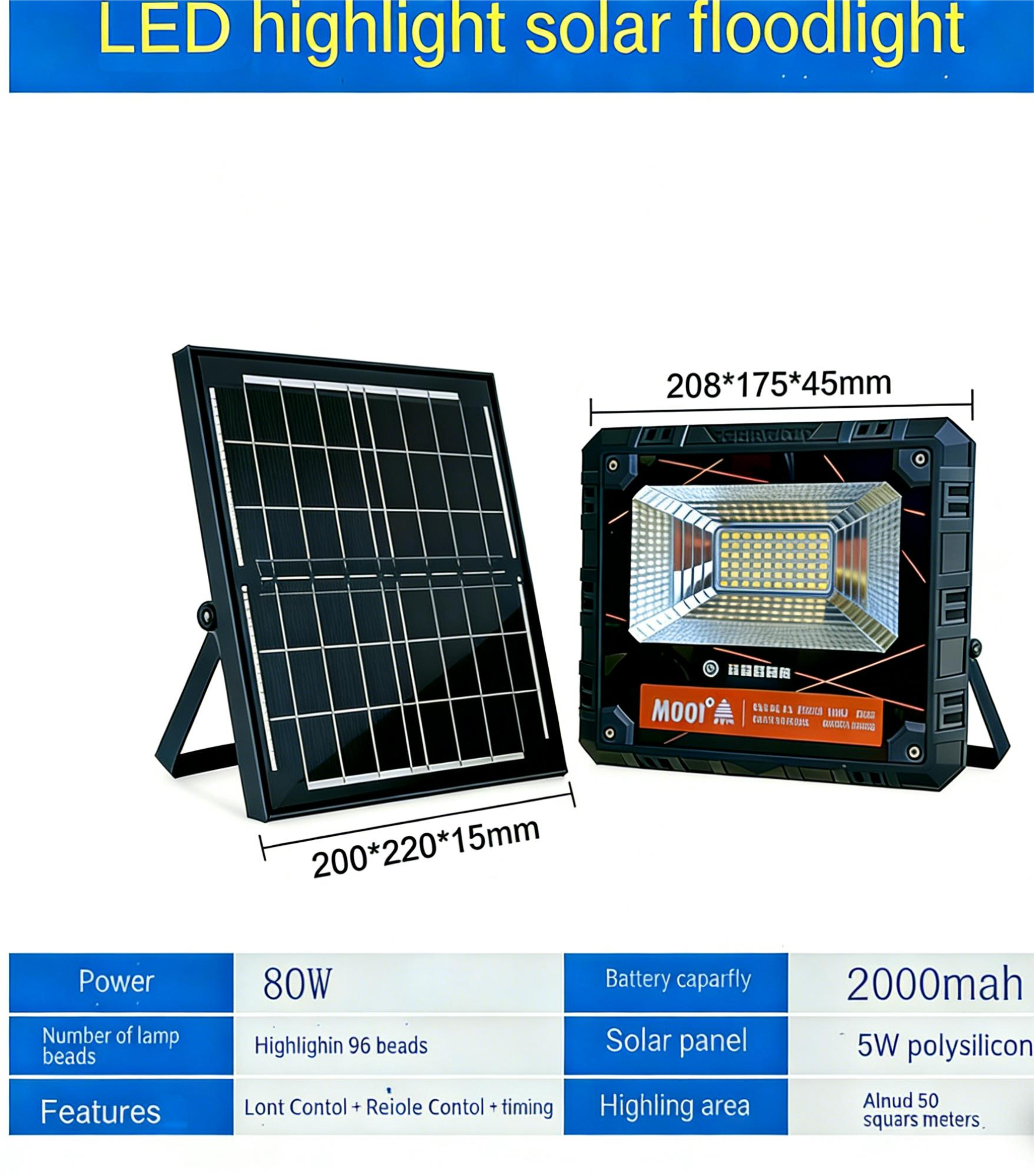 MODI Solar Powered Flood Light, Waterproof Rechargeable Emergency Spotlight with Remote Control for Garden Outdoor Indoor Wall Street Landscape Lighting