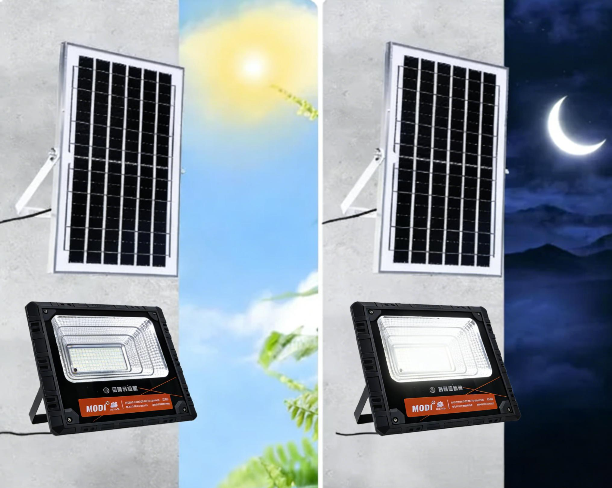 MODI Solar Flood Light, Waterproof Rechargeable Emergency Spotlight with Remote Control for Garden Outdoor Indoor Wall Street Landscape Lighting
