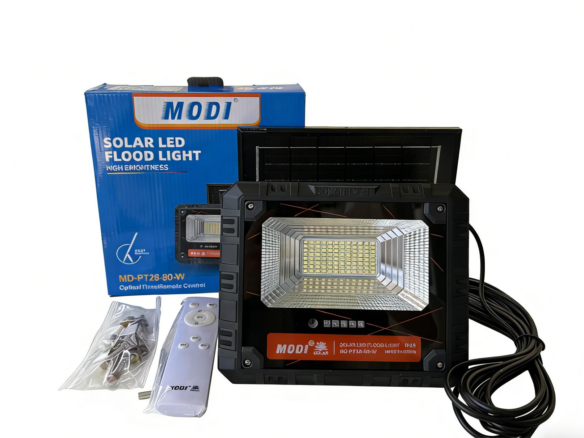MODI Solar Flood Light, Waterproof Rechargeable Emergency Spotlight with Remote Control for Garden Outdoor Indoor Wall Street Landscape Lighting