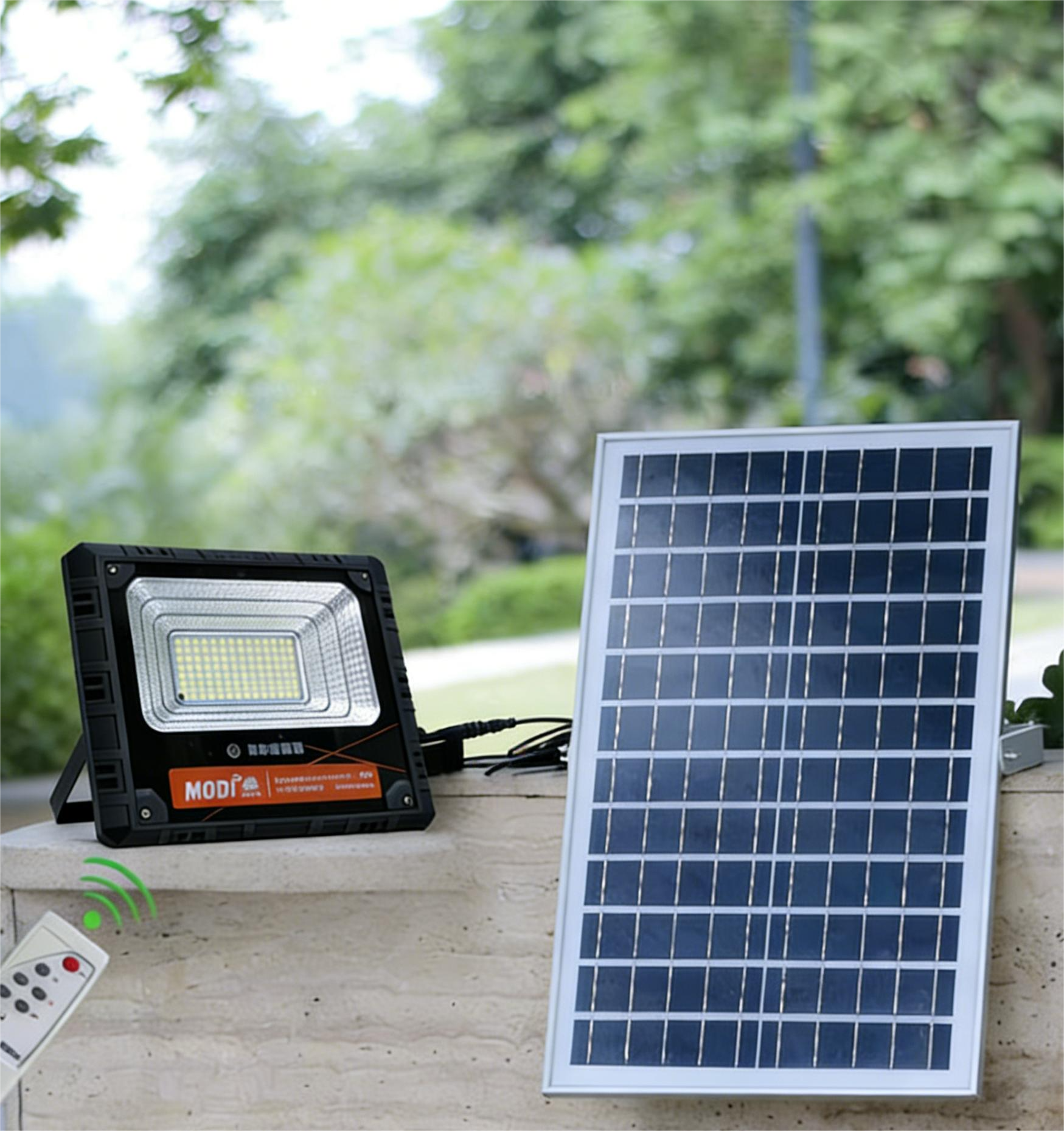 MODI Solar Flood Light, Waterproof Rechargeable Emergency Spotlight with Remote Control for Garden Outdoor Indoor Wall Street Landscape Lighting