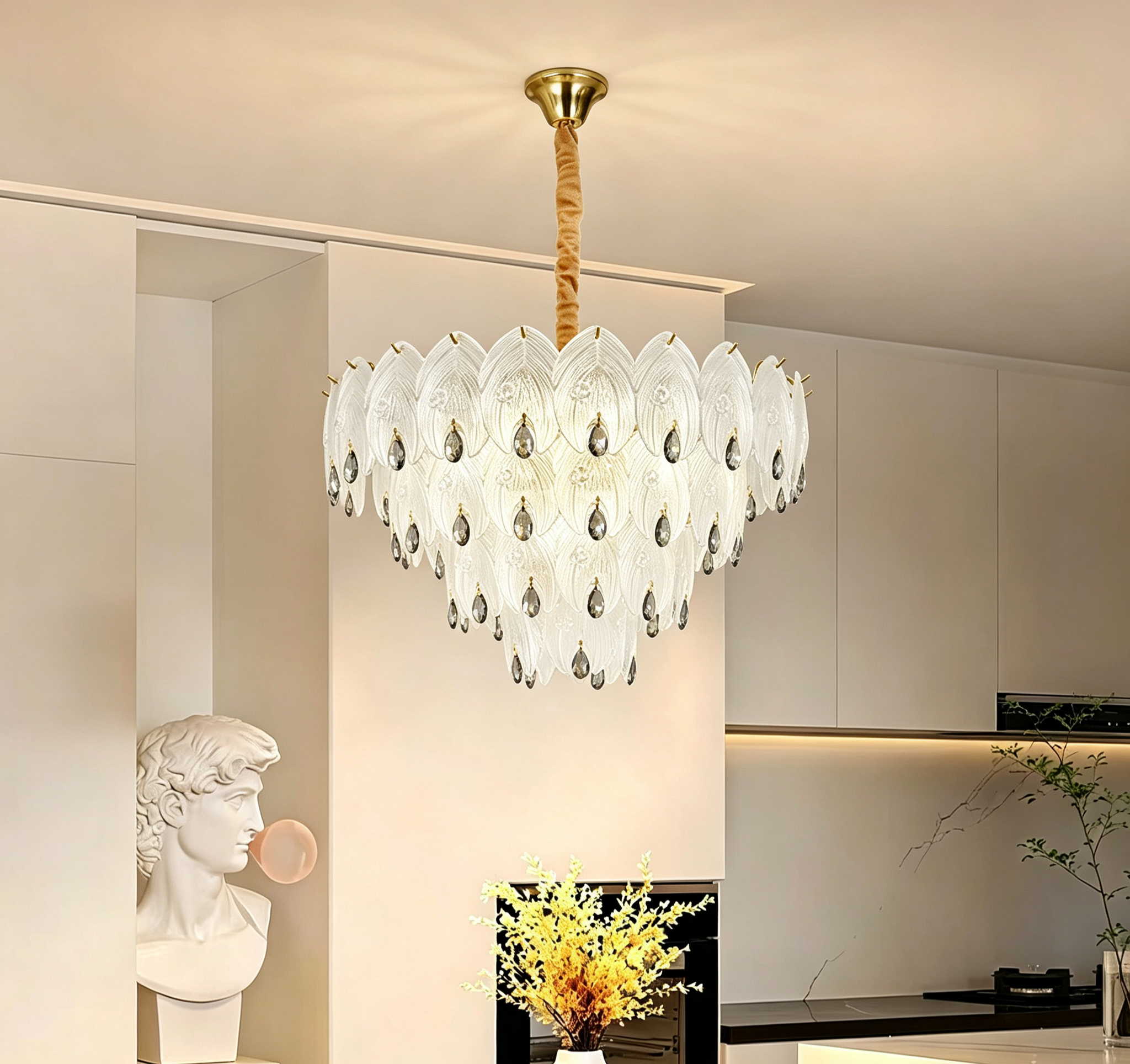 MODI 2026 New Luxury Crystal Chandelier, French Cream Style High‑end Lighting, Modern Light Luxury Simple Lamp for Living Room, Dining Room, Bedroom, Study, Bar Counter & Villa Hall