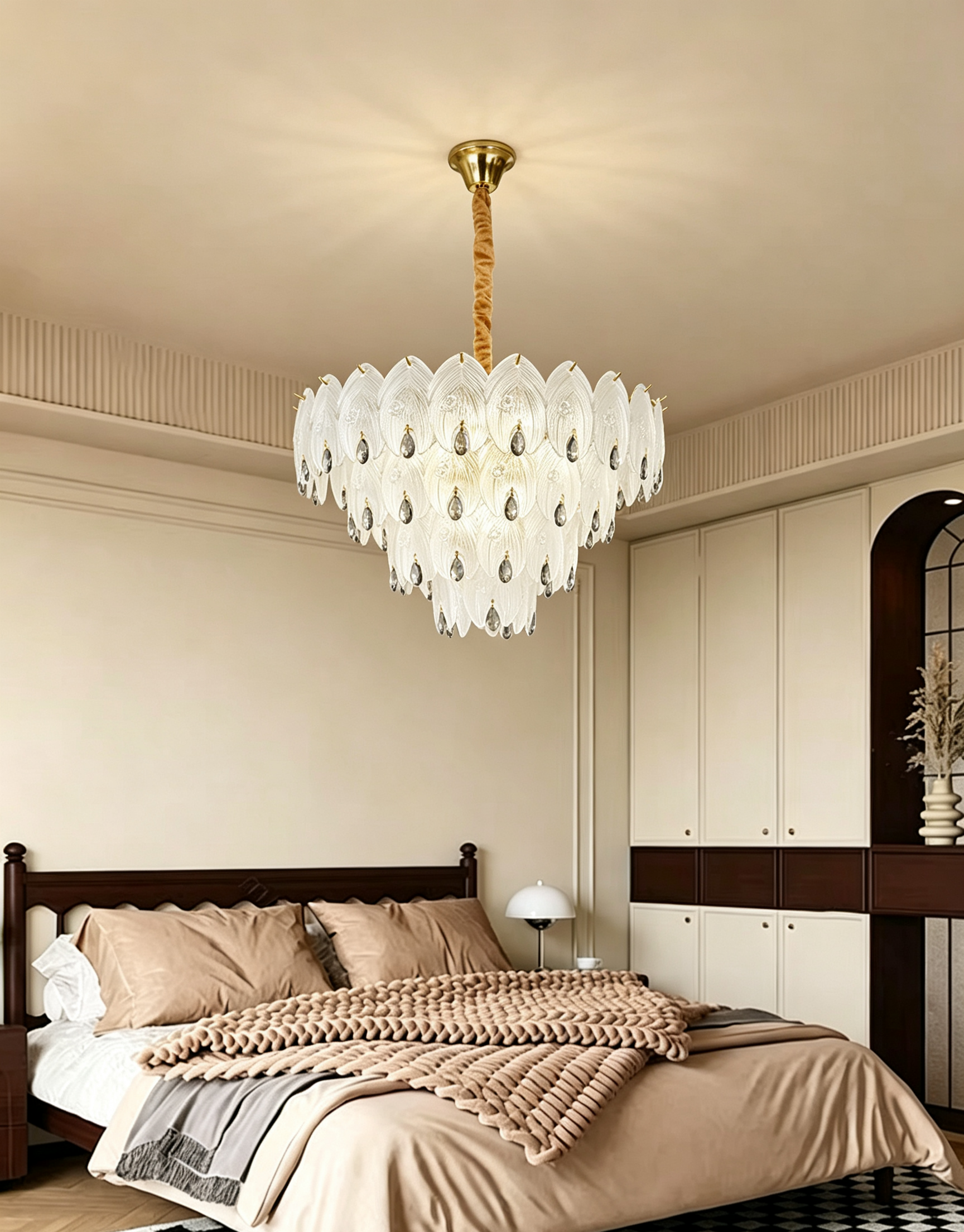 MODI 2026 New Luxury Crystal Chandelier, French Cream Style High‑end Lighting, Modern Light Luxury Simple Lamp for Living Room, Dining Room, Bedroom, Study, Bar Counter & Villa Hall