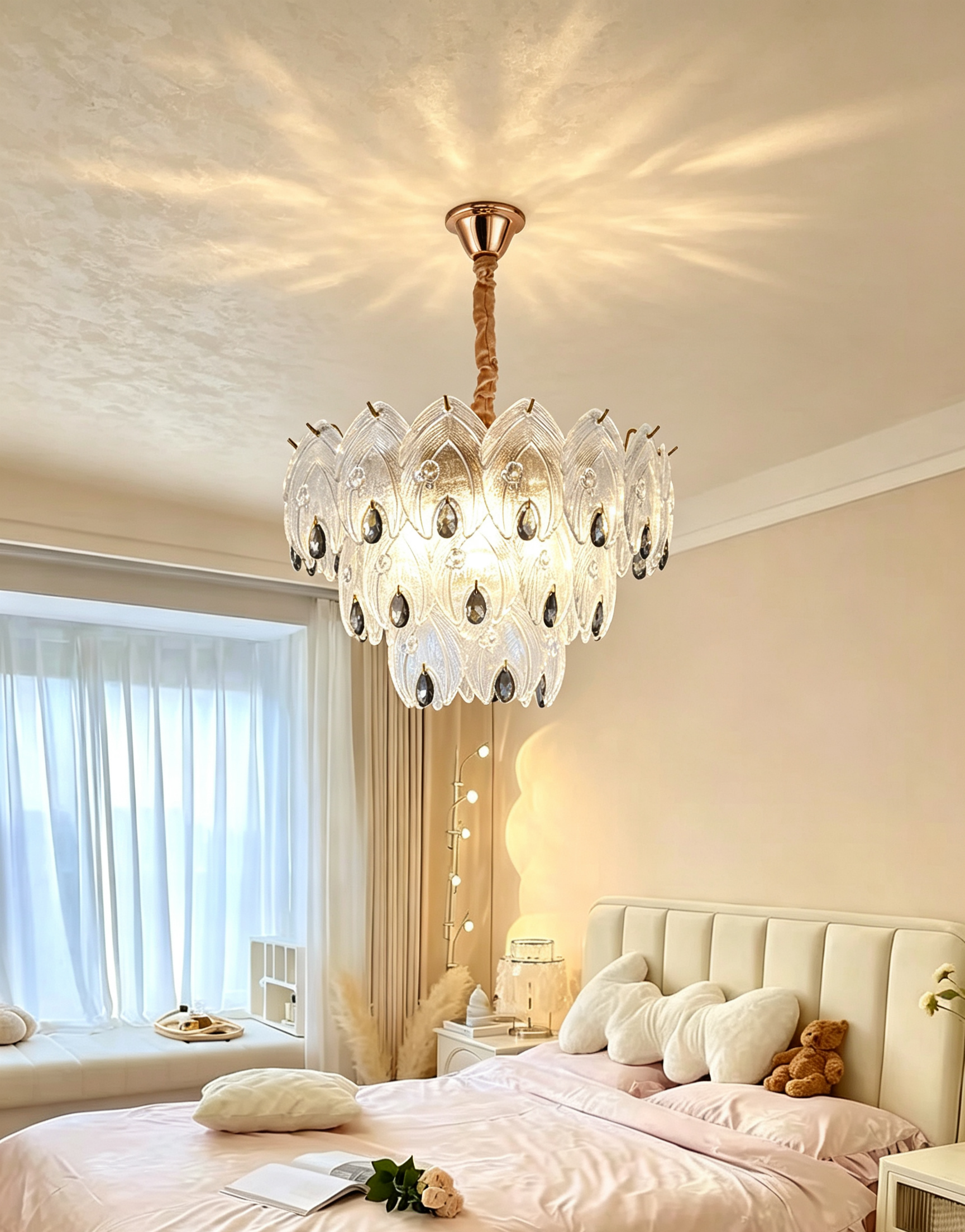 MODI 2026 New Luxury Crystal Chandelier, French Cream Style High‑end Lighting, Modern Light Luxury Simple Lamp for Living Room, Dining Room, Bedroom, Study, Bar Counter & Villa Hall