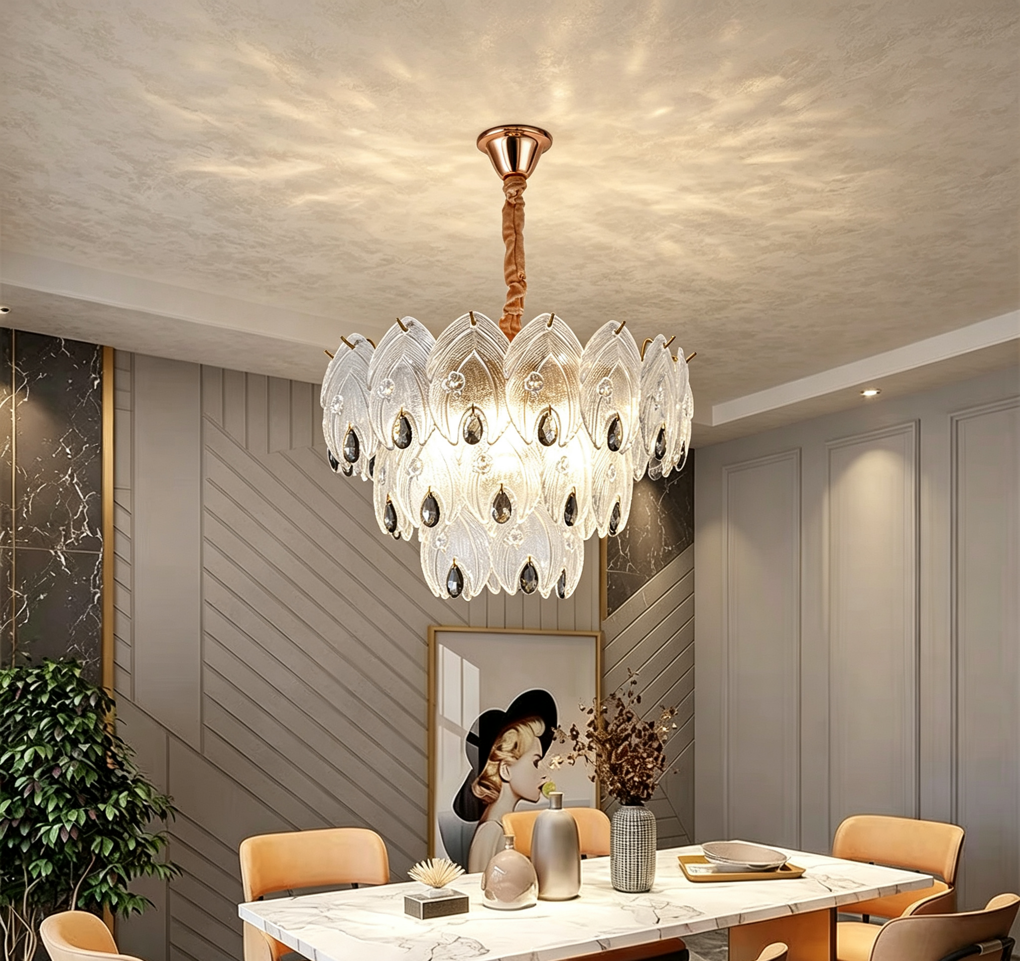 MODI 2026 New Luxury Crystal Chandelier, French Cream Style High‑end Lighting, Modern Light Luxury Simple Lamp for Living Room, Dining Room, Bedroom, Study, Bar Counter & Villa Hall