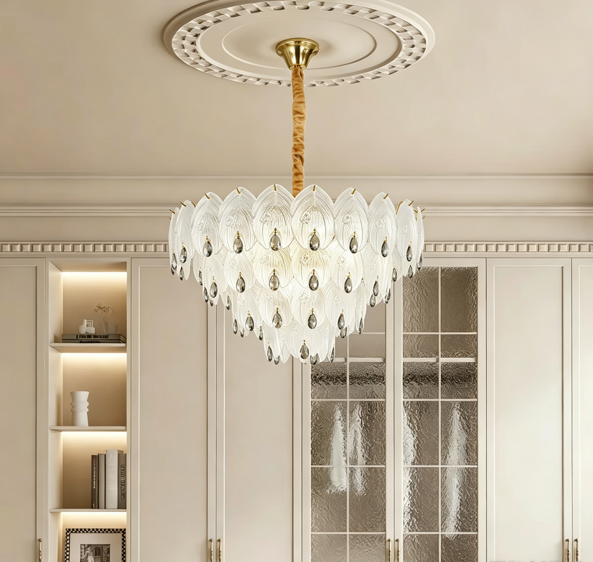 MODI 2026 New Luxury Crystal Chandelier, French Cream Style High‑end Lighting, Modern Light Luxury Simple Lamp for Living Room, Dining Room, Bedroom, Study, Bar Counter & Villa Hall