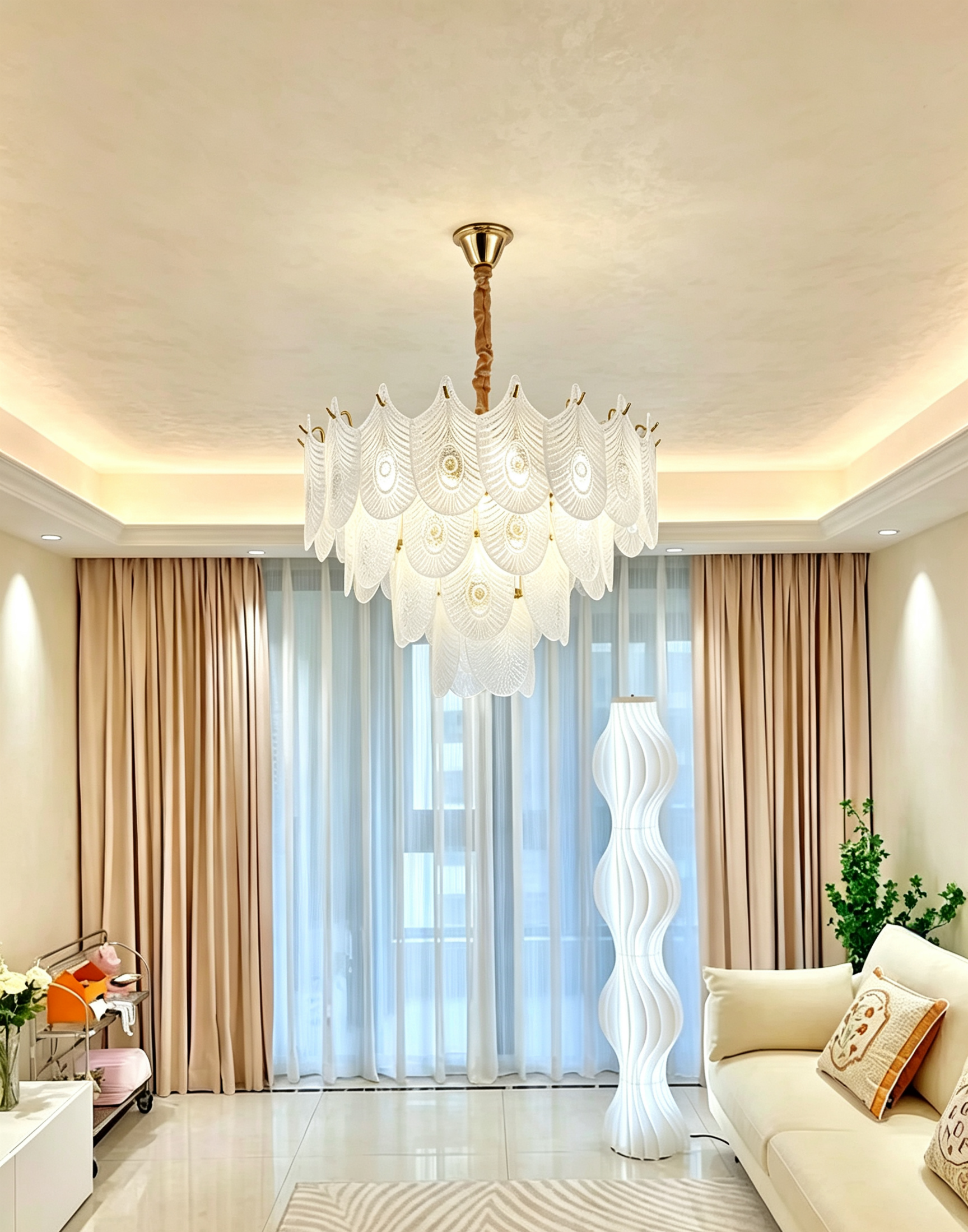 MODI 2026 New Cream Style Living Room Main Light, French Light Luxury Crystal Chandelier & Ceiling Light, Modern Simple Lighting Fixture for Dining Room & Bedroom