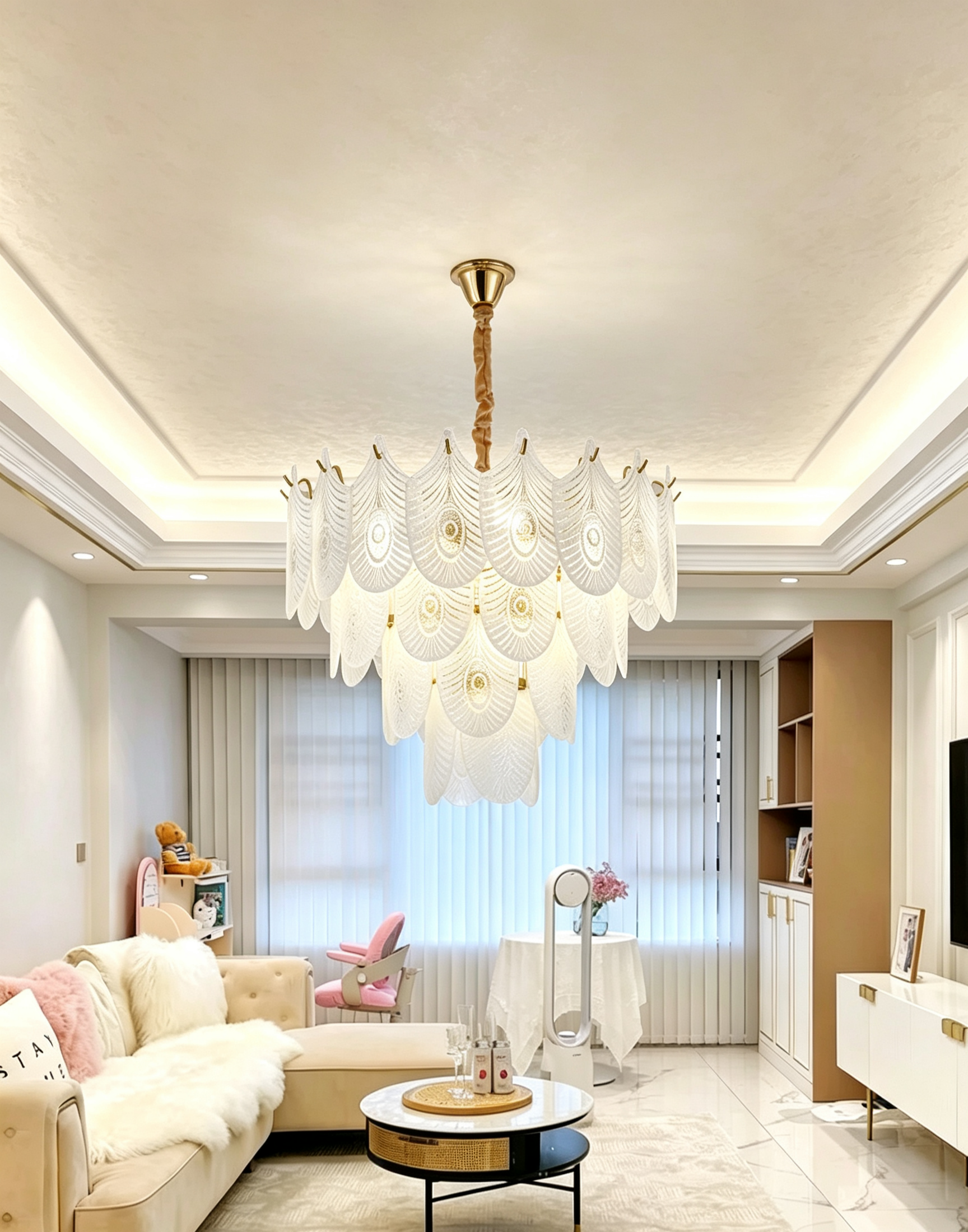 MODI 2026 New Cream Style Living Room Main Light, French Light Luxury Crystal Chandelier & Ceiling Light, Modern Simple Lighting Fixture for Dining Room & Bedroom