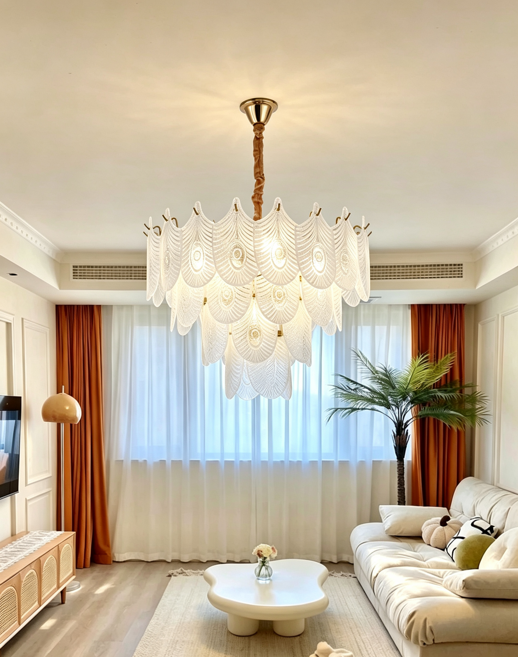 MODI 2026 New Cream Style Living Room Main Light, French Light Luxury Crystal Chandelier & Ceiling Light, Modern Simple Lighting Fixture for Dining Room & Bedroom
