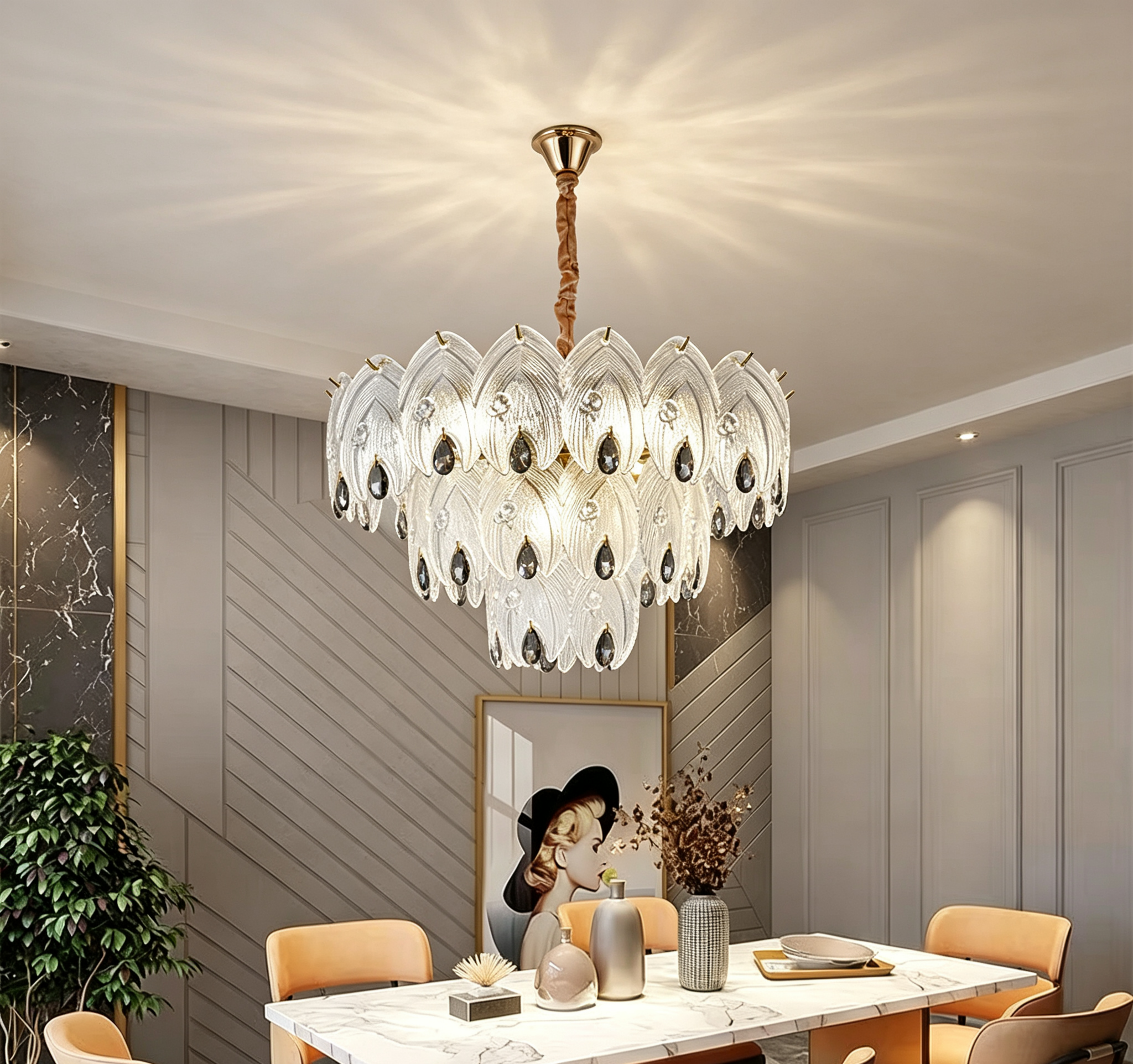 MODI 2026 New Luxury Crystal Chandelier, French Cream Style High‑end Lighting, Modern Light Luxury Simple Lamp for Living Room, Dining Room, Bedroom, Study, Bar Counter & Villa Hall